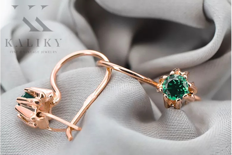 Earrings Vintage craft Emerald Original Vintage 14K Rose Gold vec053r